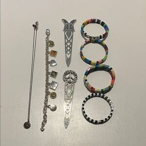 Colorful Bracelet and Silver Jewelry and Bookmark Bundle